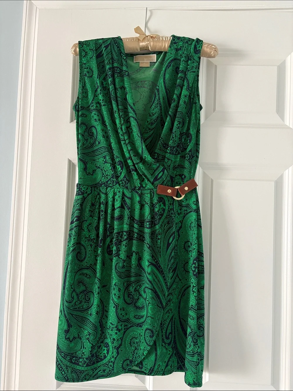 Michael Kors Emerald Green Paisley Sleeveless Wrap Dress